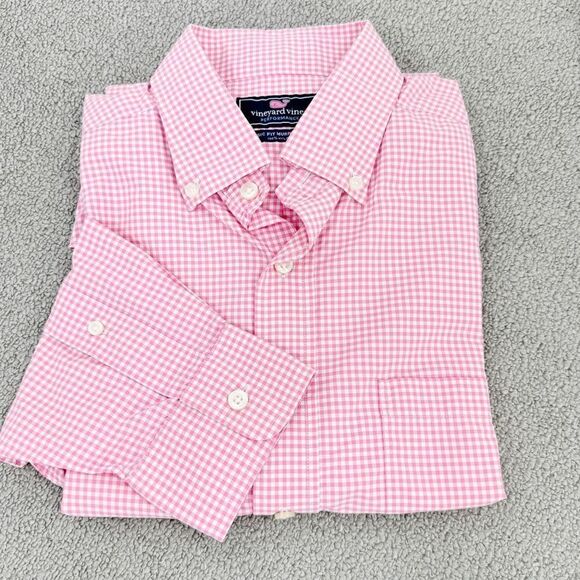 Vineyard Vines Performance Classic Fit Murray Shirt Gingham Check Pink White - Picture 11 of 11